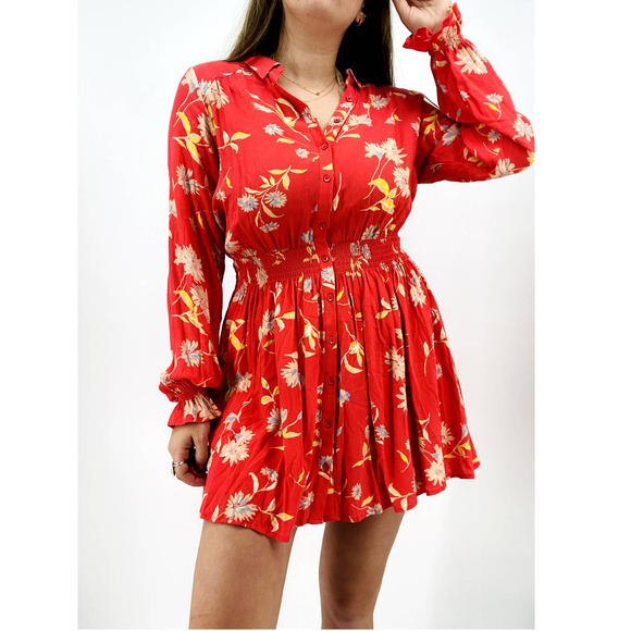 Free People Dresses & Skirts - Free People Orange Floral Long Sleeve Dress